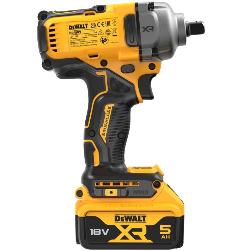 18V XR bezszczotkowy klucz udarowy 1/2" z mocowaniem zapadkowo-kołkowym - 2 X 5AH