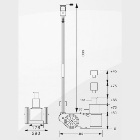 Podnośnik hydrauliczno pneumatyczny Snit S30-2EL 30/15 ton