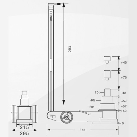 Podnośnik hydrauliczno pneumatyczny Snit S60-3JL 60/40/20 ton