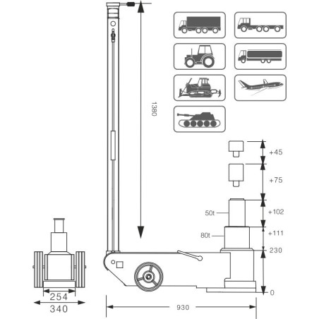 Podnośnik hydrauliczno pneumatyczny Snit S80-2J 80/50 ton