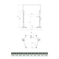 Podnośnik dwukolumnowy bez podstawy, elektromechaniczny o udźwigu 3500 kg. Model 4EC1800