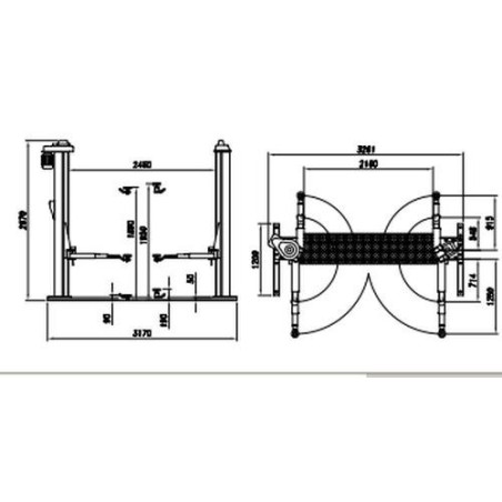 Podnośnik dwukolumnowy, mechaniczny, z podstawą, 3000 kg